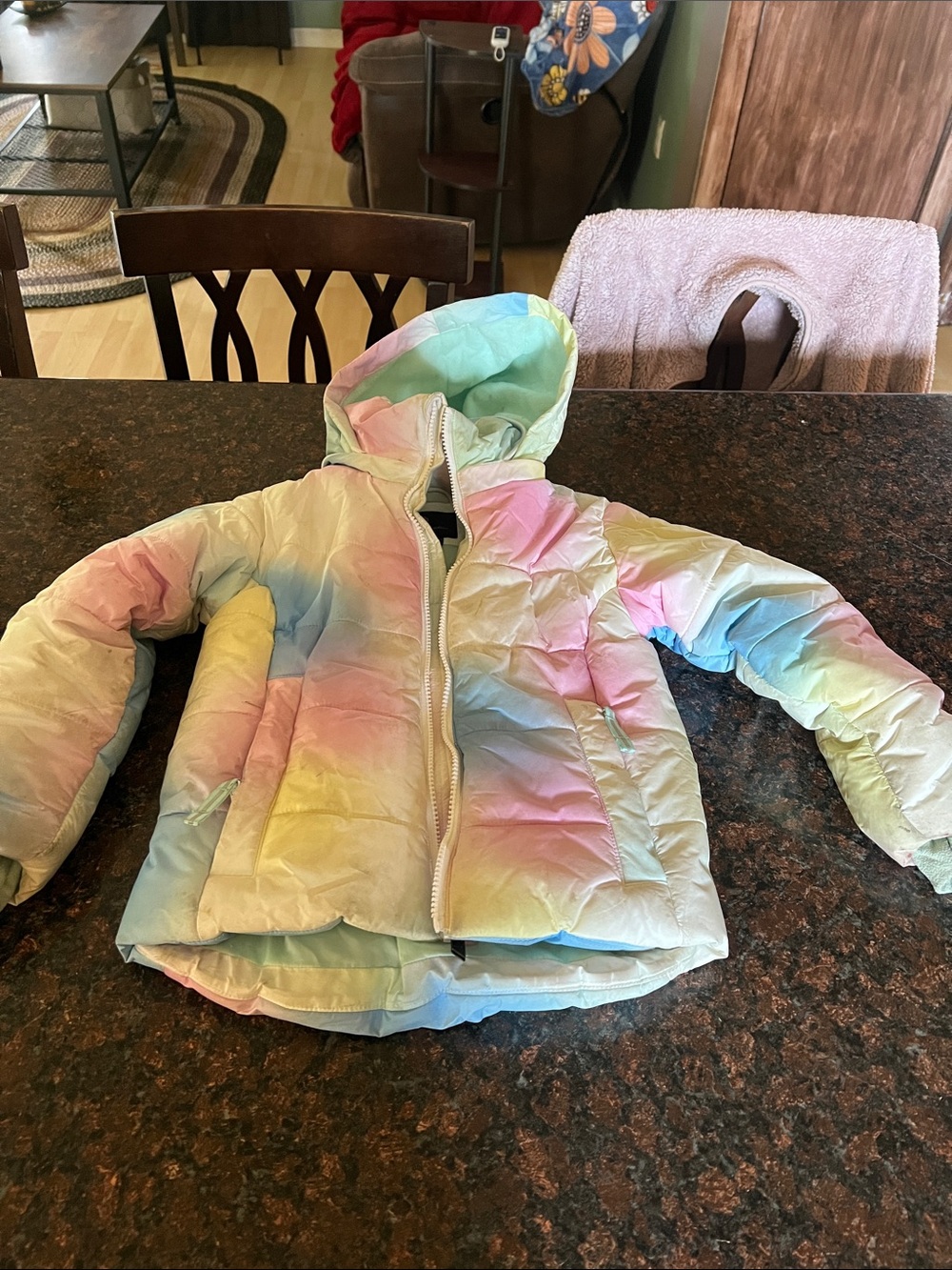 all in motion Pastel Rainbow Puffer Jacket - Pink, Blue, Yellow, Green